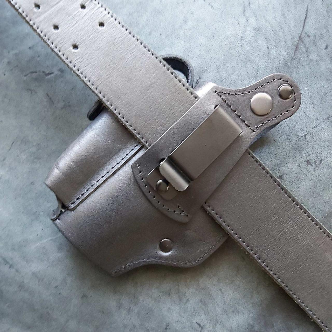 Поясна кобура для CZ P07/T-REX чорна з натуральної шкіри на скобі