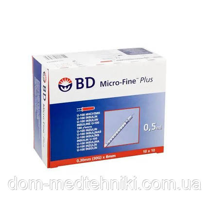 Шприц інсуліновий BD Micro-Fine Plus 0.5 мл (30G) x 8мм., 100 шт., фото 1