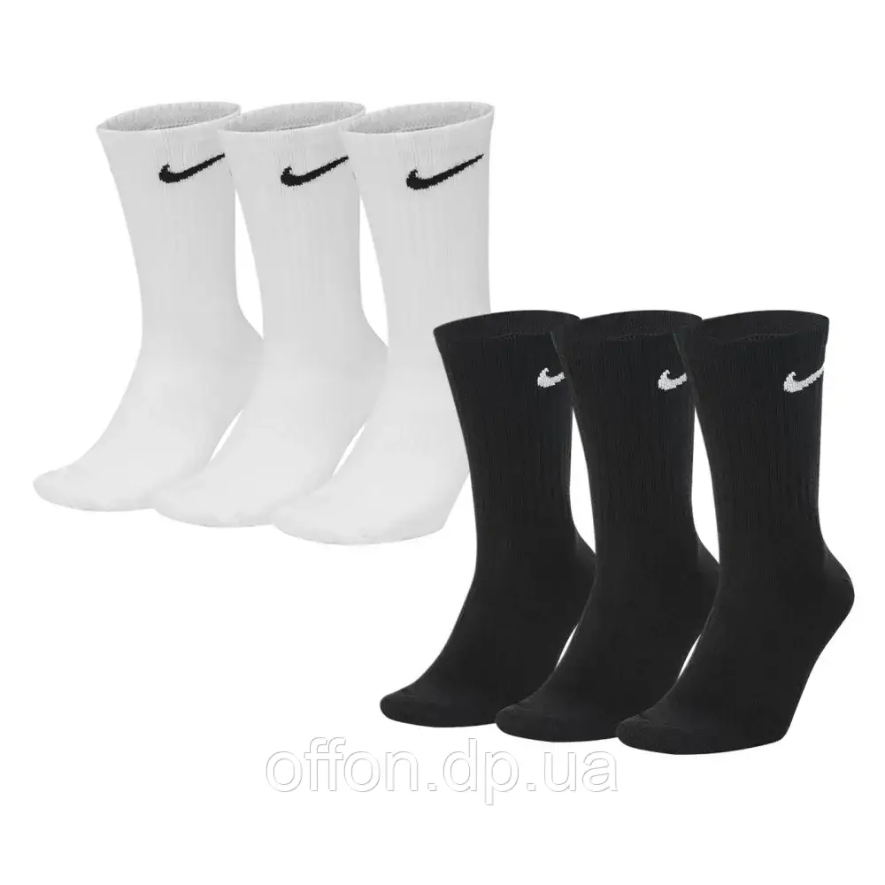 Шкарпетки високі тонкі Nike Everyday Lightweight Crew 3 пари чорні білі SX7676-010 SX7676-100