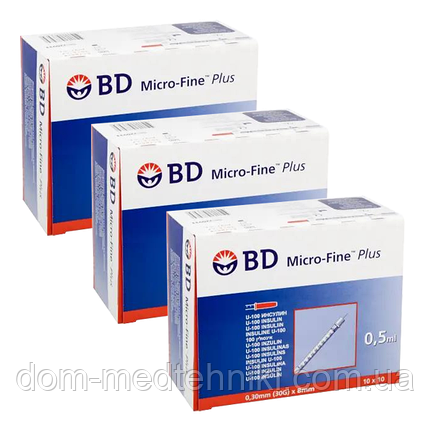 Шприц інсуліновий BD Micro-Fine Plus 0.5 мл (30G) x 8мм., 300 шт., фото 1