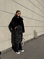 Жіноче пальто з плащової тканини та еко хутра під норку ПВ-333 чорне