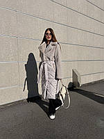 Жіноче пальто з плащової тканини та еко хутра під норку ПВ-333 сіре
