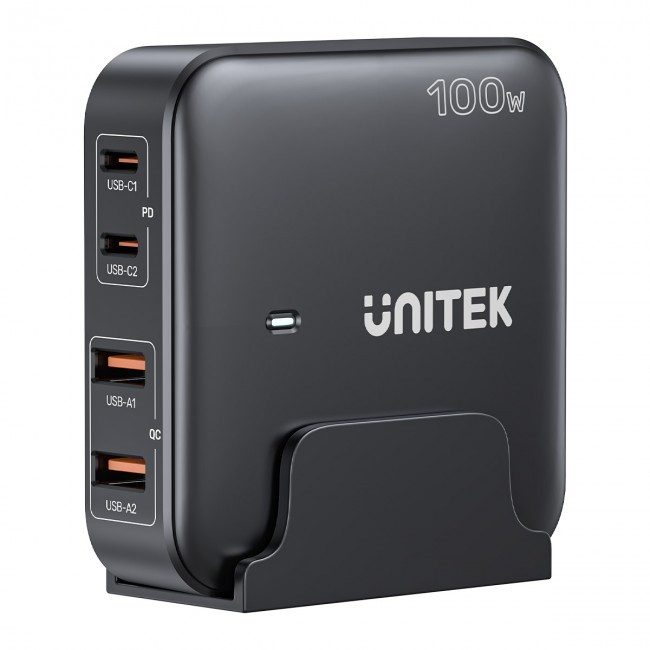 Unitek Charger desk GaN 100W 2xUSB-A 2xUSB-C Black, фото 1