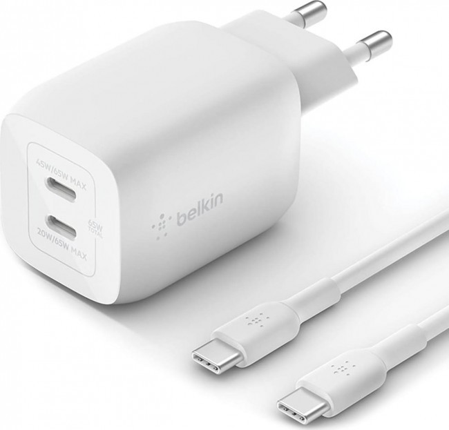 Belkin 65W Dual USB-C GaN W/PVC 5A, C-C, 2.0m, фото 1
