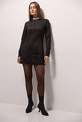 Коротке замшеве плаття з декором на комірі