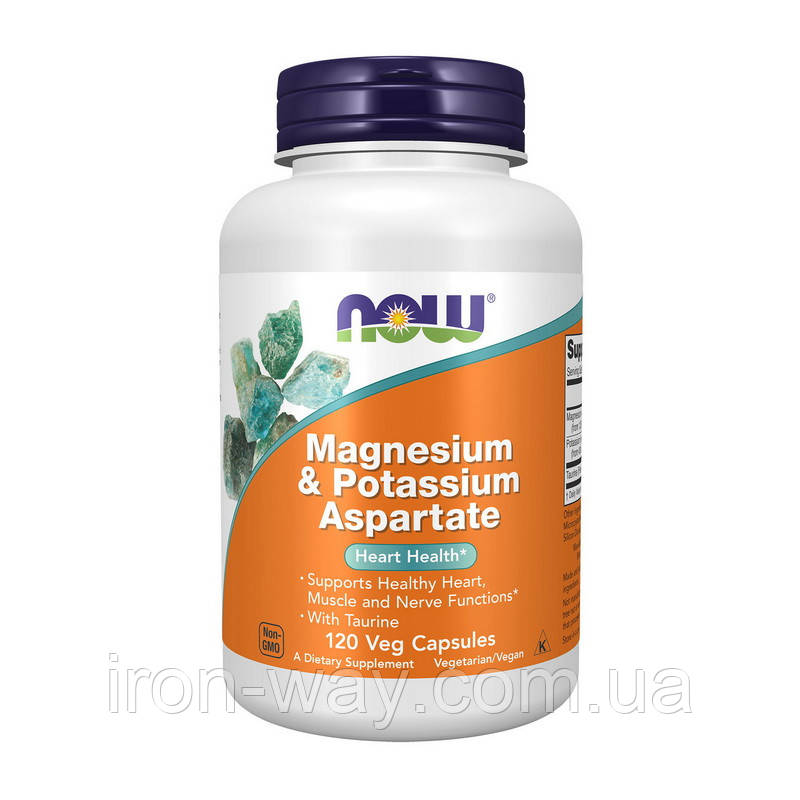 NOW Magnesium & Potassium Aspartate (120 veg caps), фото 1