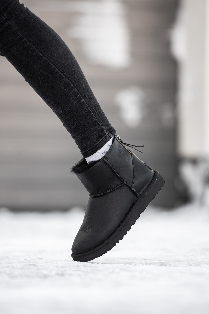 Зимові Жіночі Черевики UGG Classic Mini II Zip Boot Leather | шкіряні з блискавкою, розміри 36–39