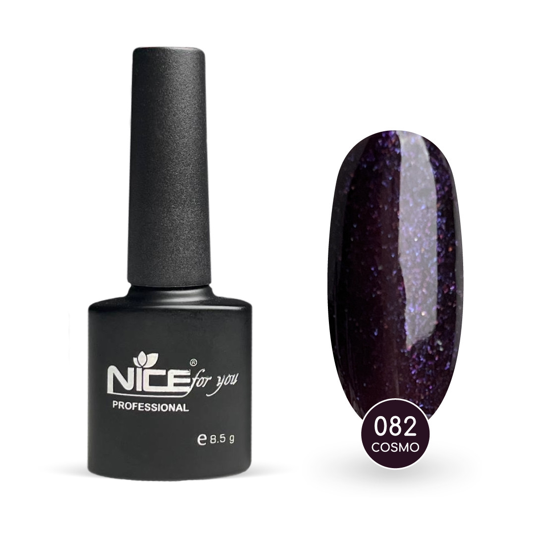 Гель-лак Nice for you Cosmo Basic №082 Ожиновий з блакитною блискіткою 8.5 г, фото 1