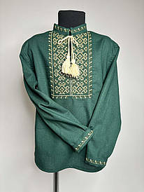 Вишиванка для хлопчиків "Коловорот" з домотканого полотна, темно-зелений
