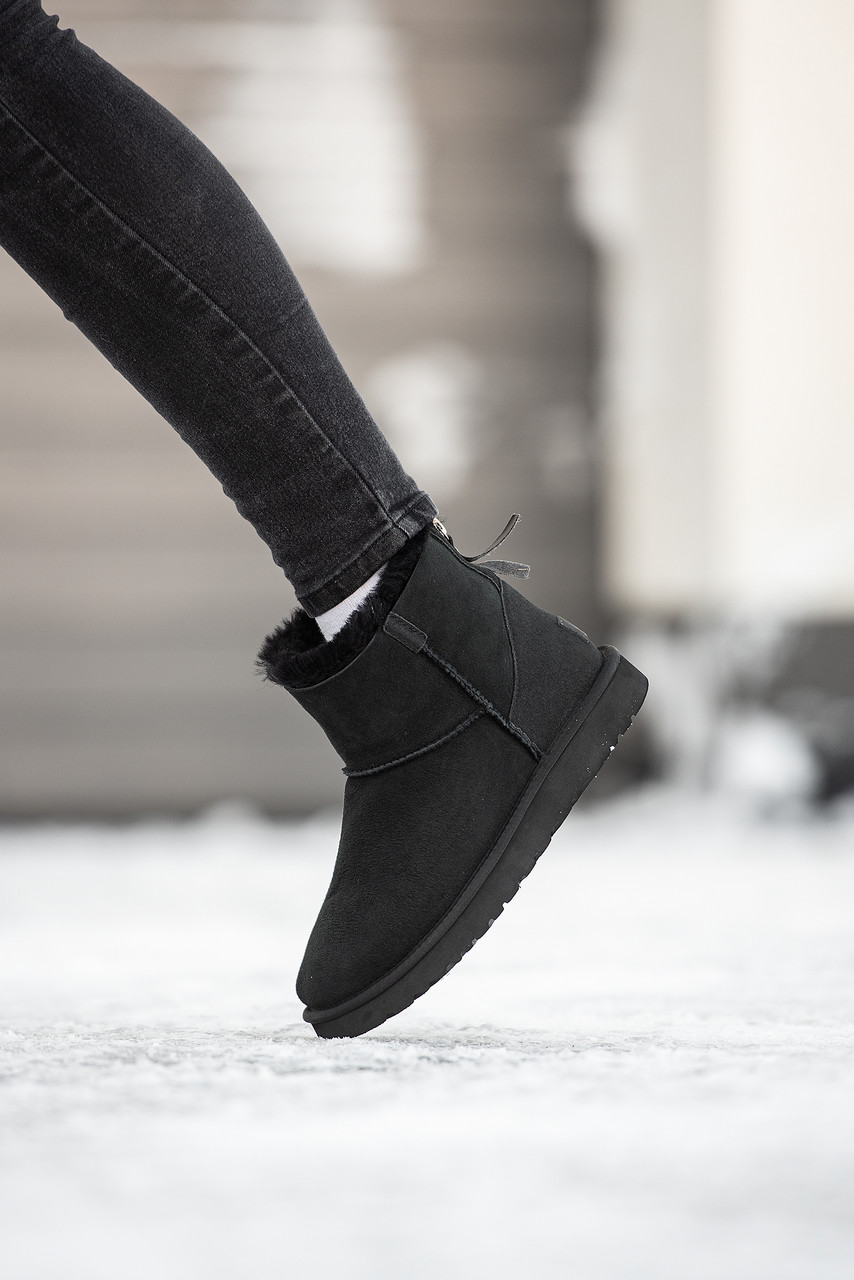 Зимові Жіночі Черевики UGG Mini Black Zip | чорні з блискавкою, розміри 36–40, фото 1