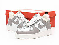 Женские зимние кроссовки Nike Air Force 1 Low White Grey Winter Fur (серо-белые) низкие на меху Y14832