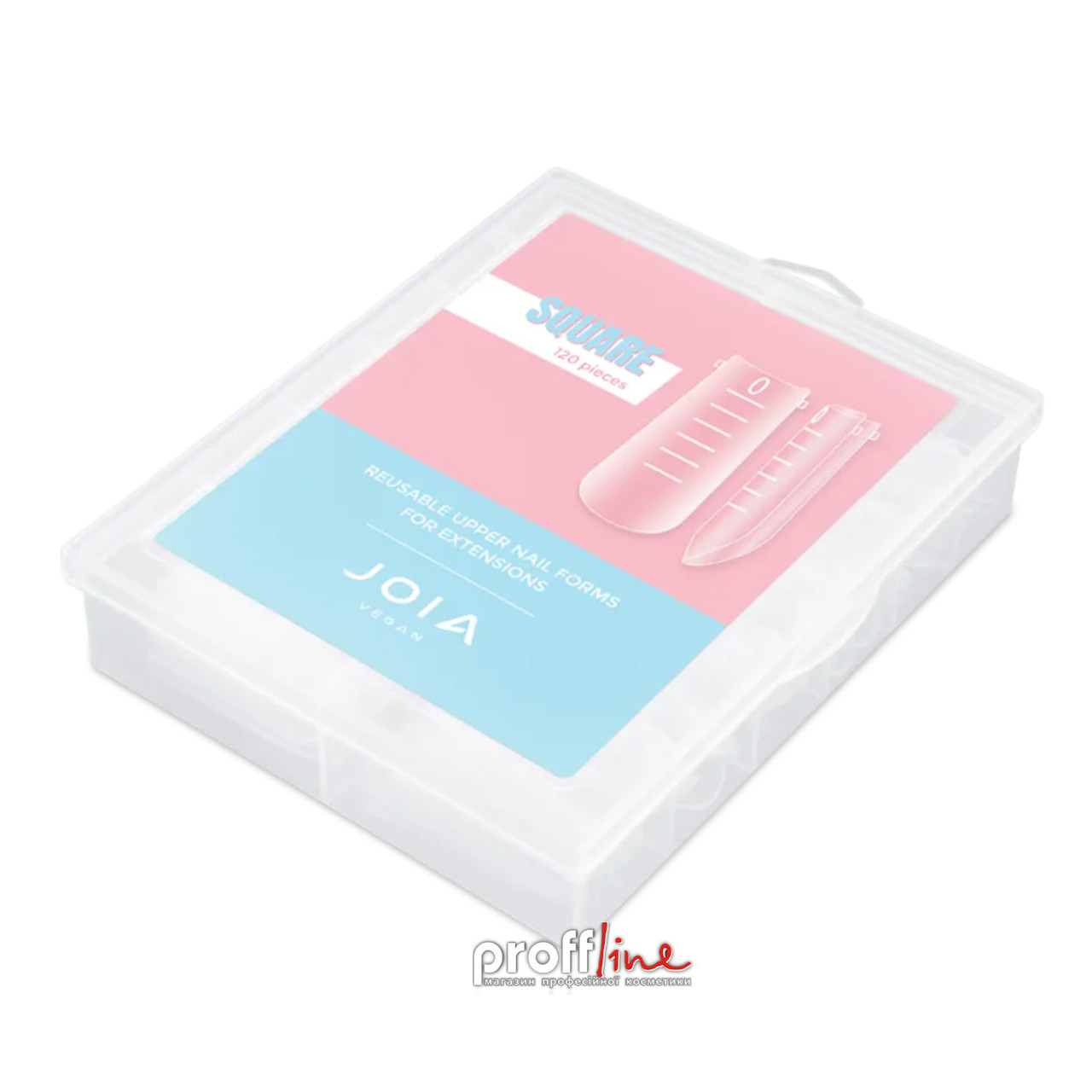 Багаторазові верхні форми для нарощування нігтів Joia vegan Square квадрат з розміткою прозорі 120 шт/уп, фото 1