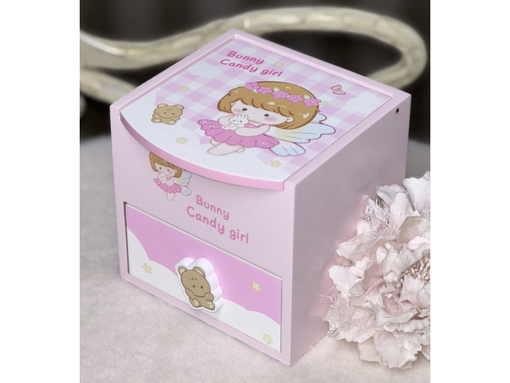 💖Дитяча скринька дерев'яна "Bunny Candy girl" з дзеркалом і шухлядкою, фото 1