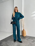 Утеплений жіночий вільний костюм з ангори в рубчик колір морська хвиля, фото 2