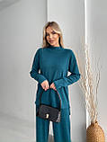 Утеплений жіночий вільний костюм з ангори в рубчик колір морська хвиля, фото 3