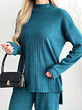Утеплений жіночий вільний костюм з ангори в рубчик колір морська хвиля, фото 5