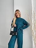 Утеплений жіночий вільний костюм з ангори в рубчик колір морська хвиля, фото 6