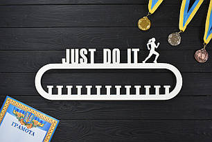 Біла медальниця, вішалка для медалей "Just do it. Бег", з дерева