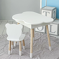 Дитячий комплект столик Хмара з нішою + стільчик Ведмедик (Білий)