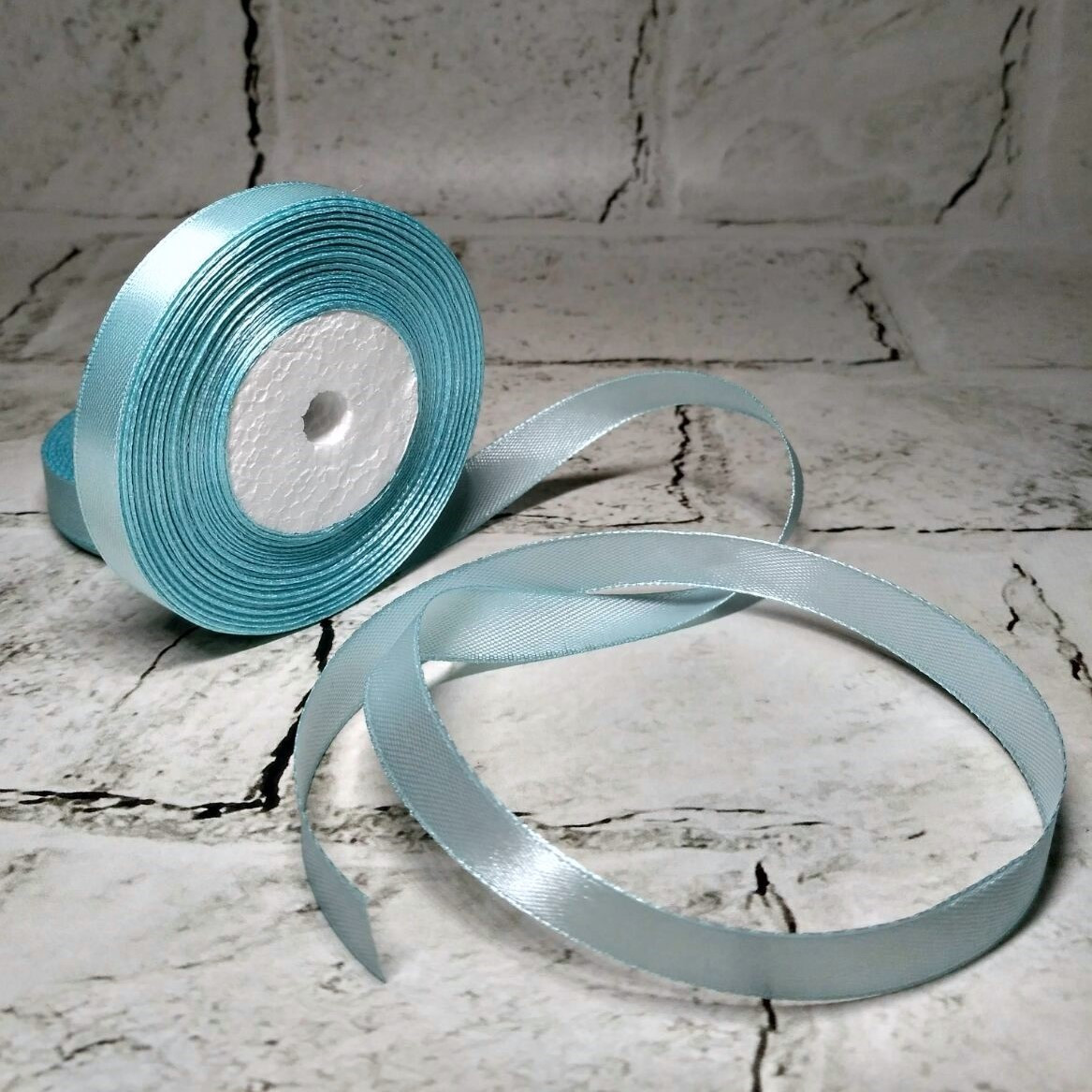 Стрічка атласна, 1.2 см 23 метри Світло-блакитна 0784-103