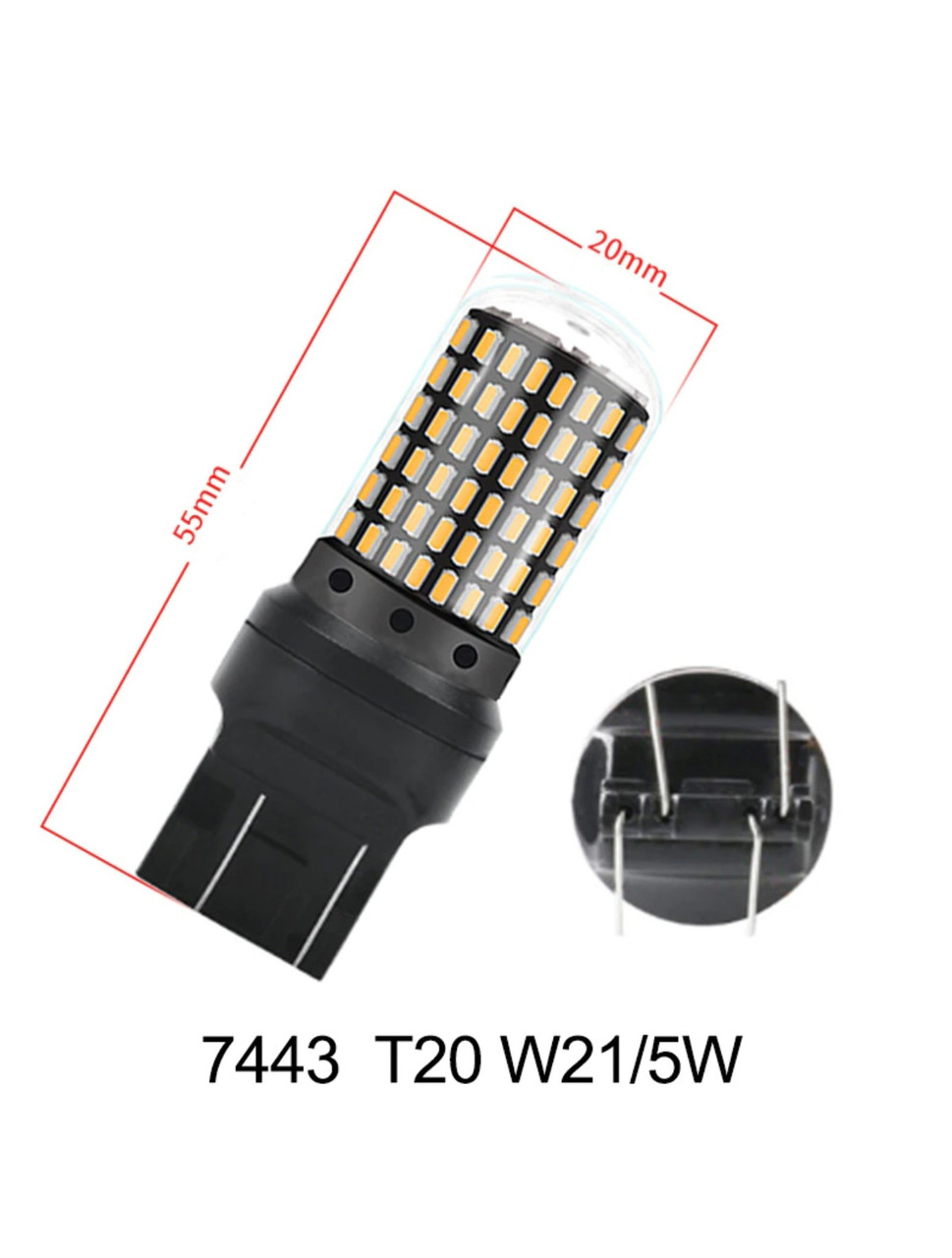 Авто LED-лампи в СТОПИ та габарит  W21/5W, T20, 7443 144SMD, 12В, 21ВТ, Canbus жовтий