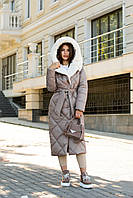 Довге стьобане жіноче пальто ПВ-319 колір капучино