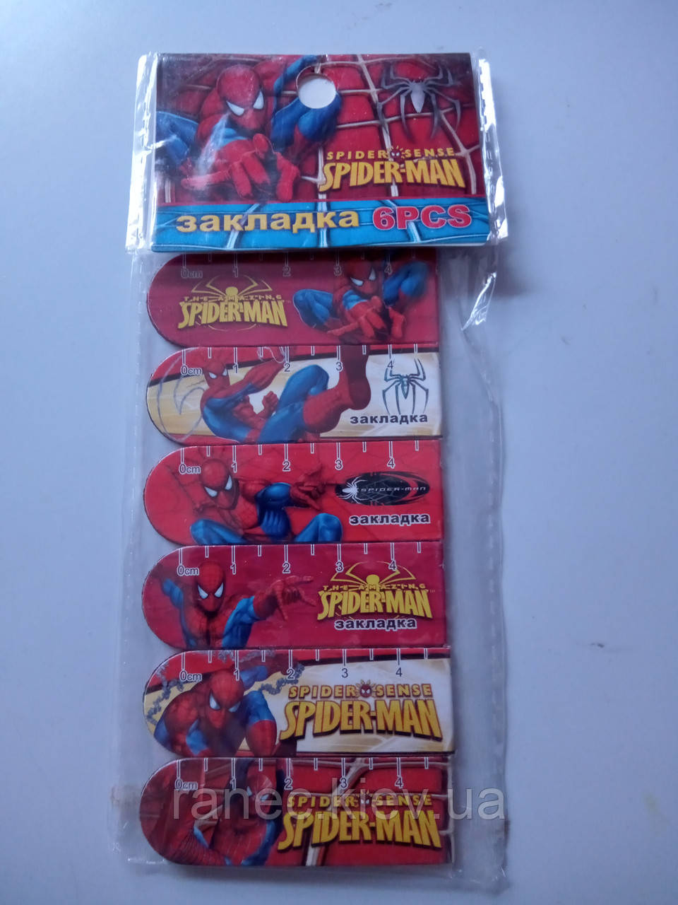 Набір магнітних закладів для книг із лінійкою в наборі 6 штук Людина-павук 50001, фото 1