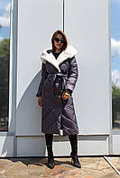 Довге стьобане жіноче пальто ПВ-319 сіре