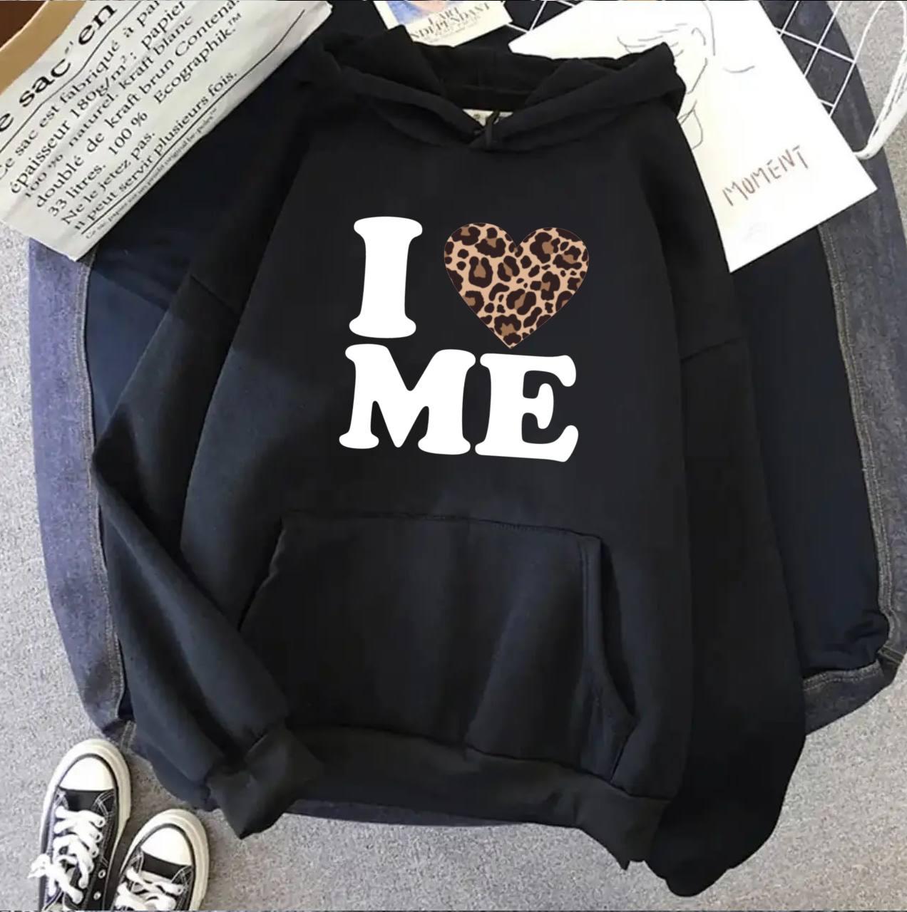 Жіноче вільне стильне худі на зиму з принтом I love me
