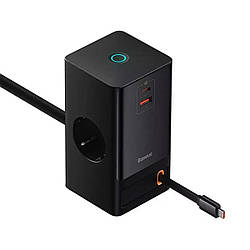 Мережевий зарядний пристрій Baseus PowerCombo Digital PowerStrip 2AC+1U+1C+Retractable-C 65W with 1.5m power