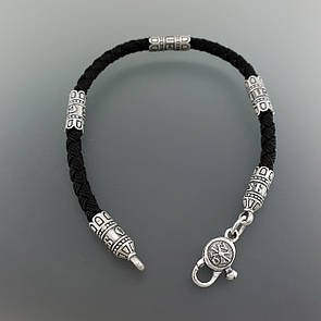 Шовковий браслет зі срібними вставками та замком. Чоловічий браслет Спаси і Збережи діаметр 4 мм