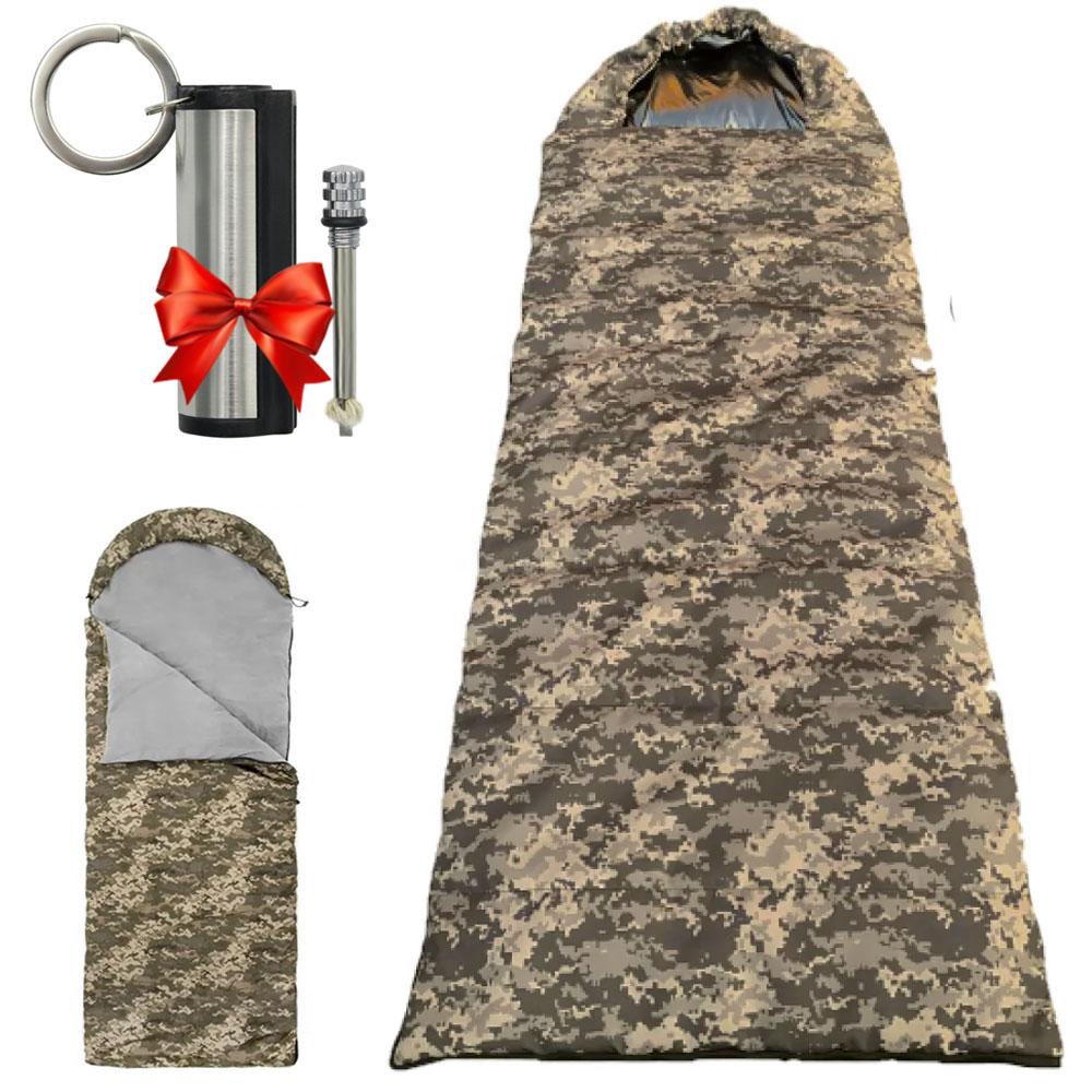 Спальник з капюшоном 210х70 см + Подарунок Вічний сірник Make Fire / Тактичний спальний мішок-ковдра