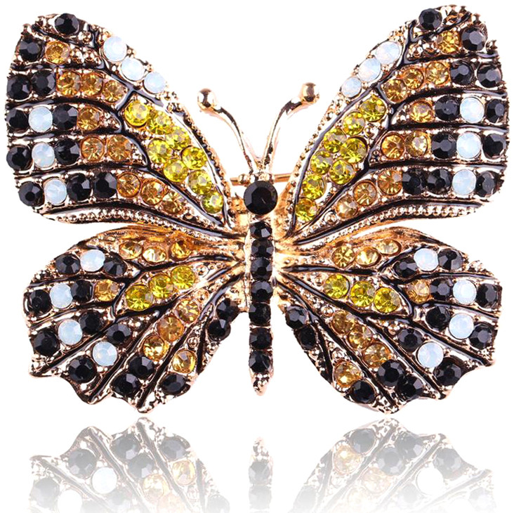 Брошка у формі метелика з біжутернкового сплаву, ручної роботи Butterfly gold-black, 4.5х3.5 см.