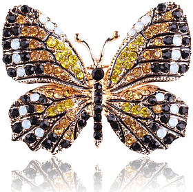 Брошка у формі метелика з біжутернкового сплаву, ручної роботи Butterfly gold-black, 4.5х3.5 см.
