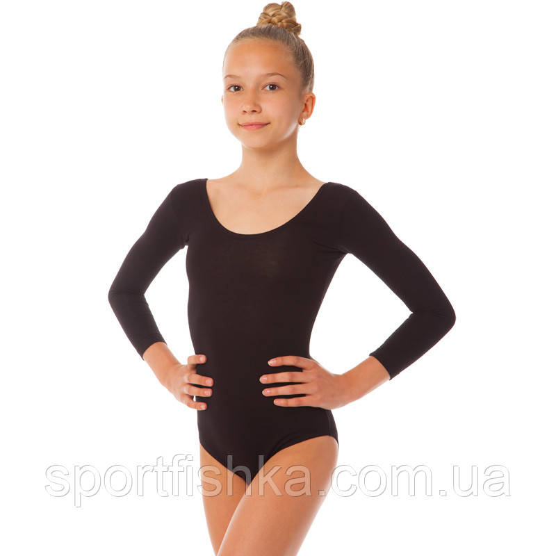Купальник для гімнастики з рукавом Х/Б чорний разм.38 зріст 152 см, фото 1