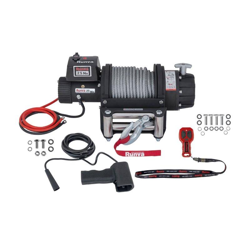 Вологозахищена лебідка 24V Runva EWB 25000lbs (Сталевий трос), фото 1