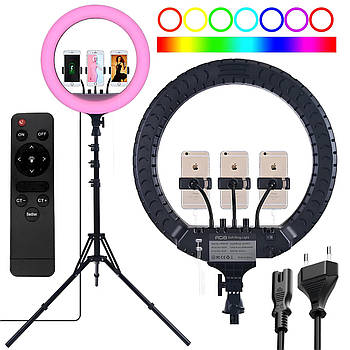 Кільцева RGB лампа 45см + Подарунок штатив до 2 м, 3 тримачі, RL-18 / Комплект блогера / Лампа для тік ток