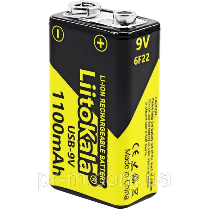 Батарейка аккумулятор КРОНА LiitoKala 1100mAh 9V TYPE-C выход для зарядки, фото 1