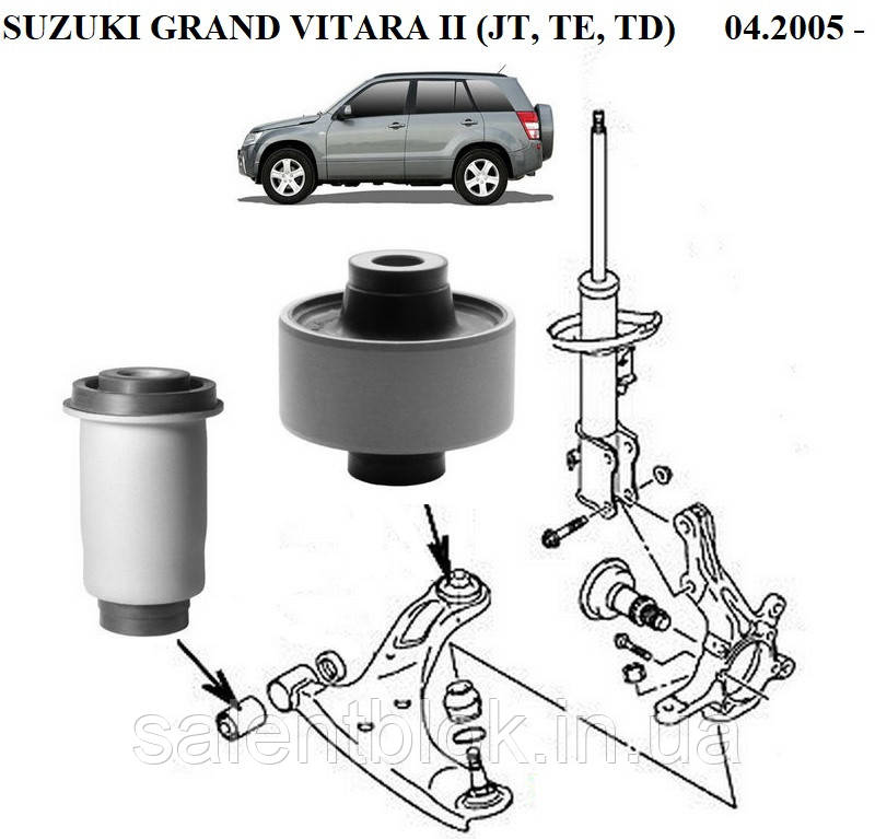 Сайлентблоки SUZUKI GRAND VITARA II (JT, TE, TD) 2005-2015 ПЕРЕД Комплект 4шт цільнолиті УСИЛЕНІ MetGum