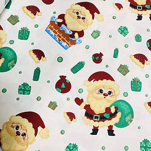 Фланелева тканина Санта Клаус із подарунками на білому (шир. 2,4 м) (FL-N-0354)