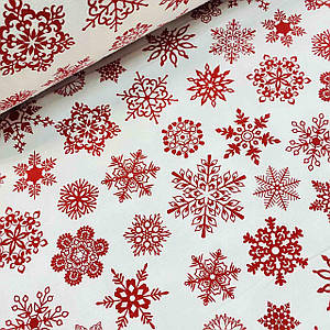 Фланелева тканина червоні сніжинки на білому (шир. 2,4 м) (FL-N-0355)