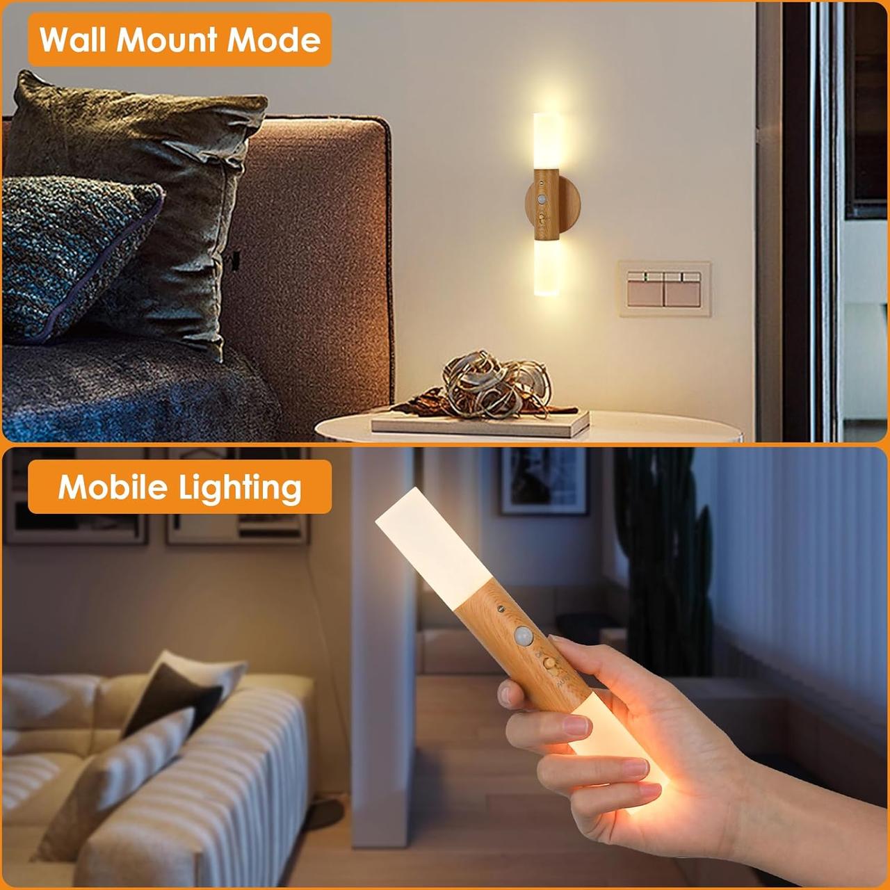 Birnetek® 2 x світлодіодні настінні світильники, внутрішній нічник з датчиком руху, що перезаряджаються через USB, фото 1