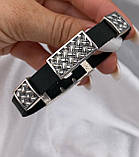 Срібний чоловічий браслет з шкірою та гравіюванням, фото 3