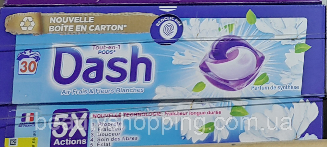 Dash pods Air Frais & Fleurs Blanchers Universale 5x капсули для прання білизни Квітковий аромат 4в1 30 шт.