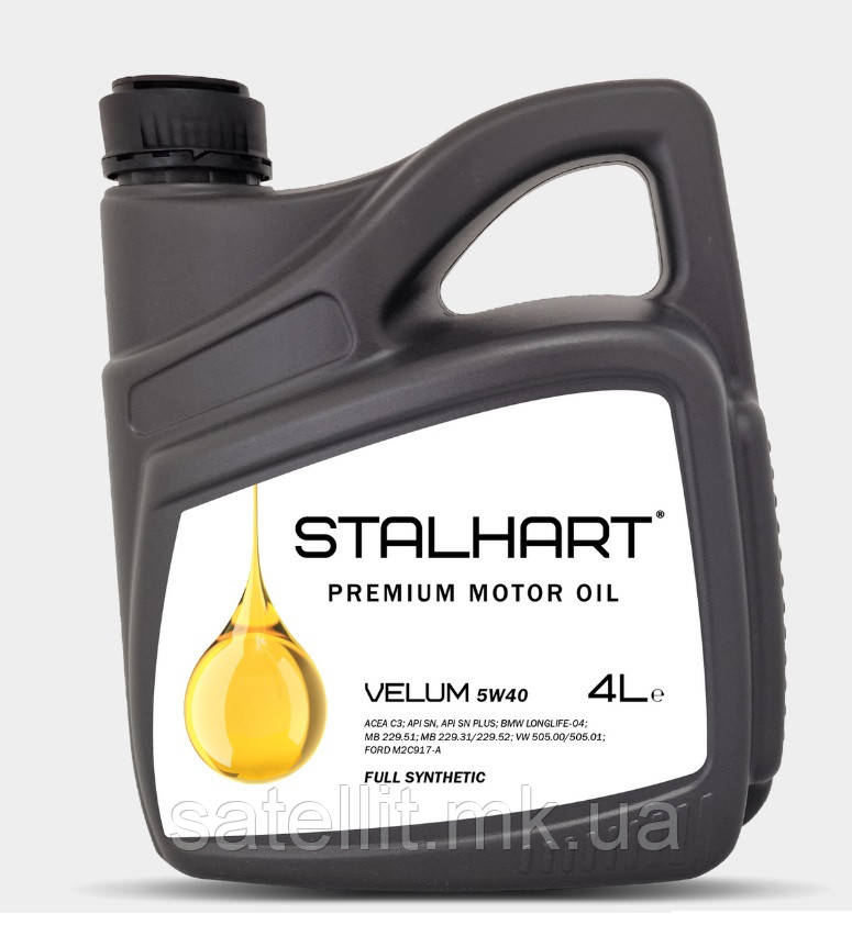 Олива моторна Stalhart Velum 5W40 4L, ACEA C3 API SN, API SN Plus, 745230