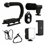 Портативний U-подібний стабілізатор для відеозйомки з утримувачем камери телефону та спалаху AY 49U, фото 3