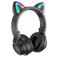 Великі бездротові навушники з вушками та підсвічуванням Borofone BO18 Cat Ear Чорні, bluetooth навушники