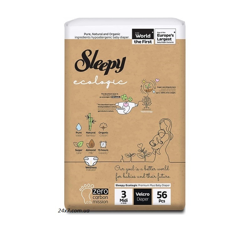 Пiдгузки-трусики дитячі Sleepy Ecologic Midi-3 (4-10кг) 56 шт