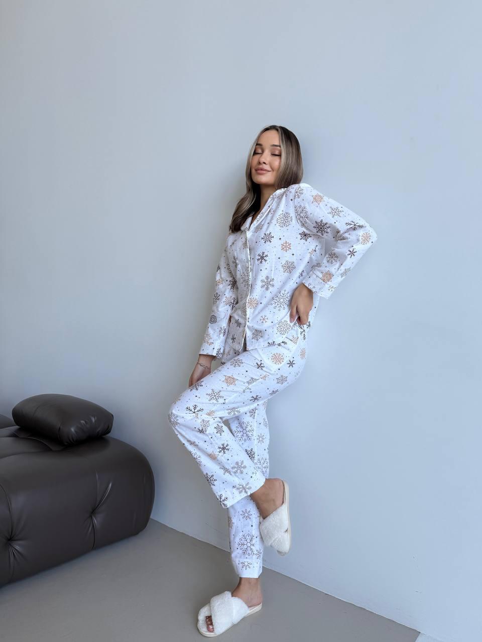 Домашня жіноча піжама COSY Сніжинки (сорочка+штани), фото 1