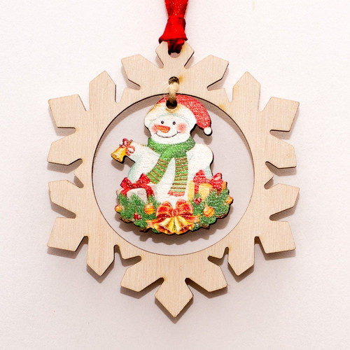 Прикраса новорічна Сніговик / сніжинка / Дерево / Прикраса новорічна Сніговик / сніжинка / Дерево 7x7 см, фото 1